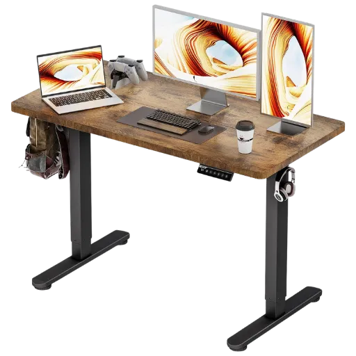MONOMI STANDING DESK 48x24 electric adjustable computer desk with rustic brown top and black frame